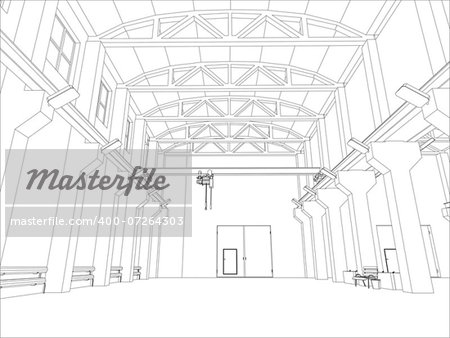 Factory environment. Wire-frame. Vector EPS10 format. Vector rendering of 3d