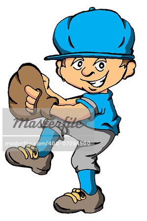 Vector cartoon of a boy about to throw a baseball pitch