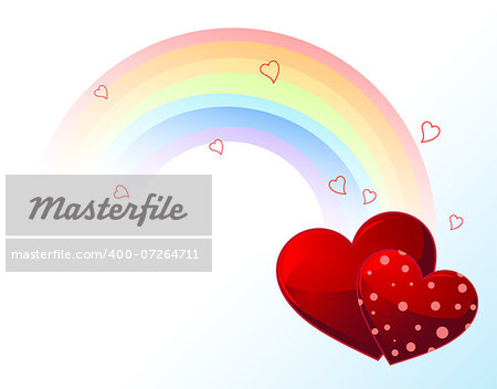Valentines Day  background with hearts and rainbow