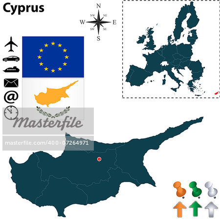 Vector set of Cyprus country shape with flags, icons isolated and European Union