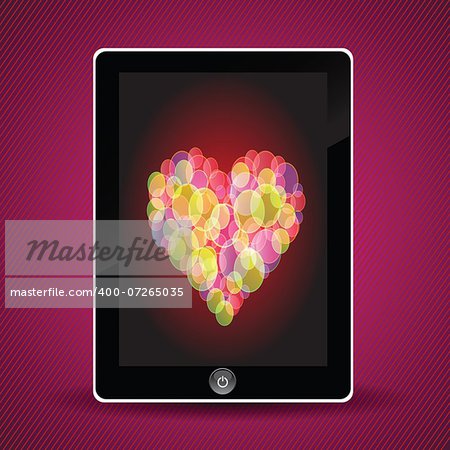 colorful illustration with tablet computer and heart for your design