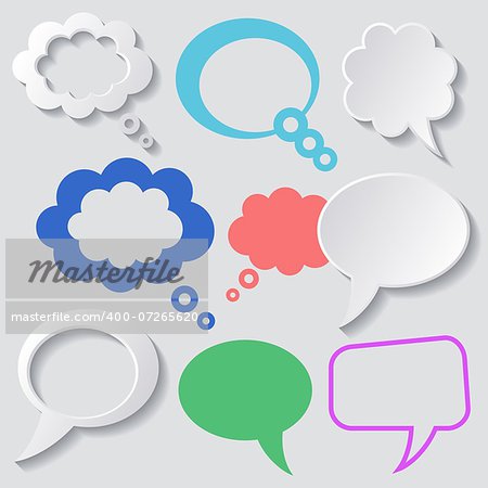 White and colorful vector speech bubbles with shadows
