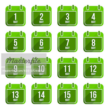 May vector flat calendar icons. Days Of Year Set 15