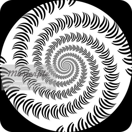 Design decorative spiral movement background. Abstract monochrome icon in op art design. Vector-art illustration