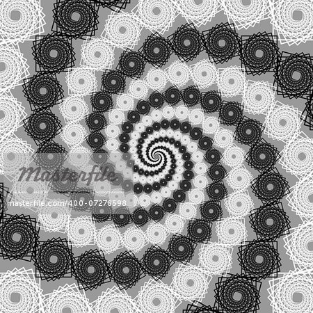 Design uncolored spiral movement background. Twirl lacy textured abstract backdrop. Vector art