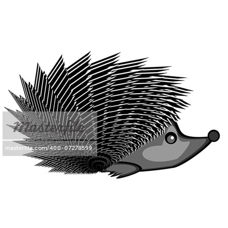 A funny hedgehog. A stylized monochrome vector-art illustration isolated on a white background