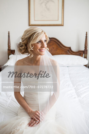 Portrait of Bride in Bedroom, Toronto, Ontario, Canada