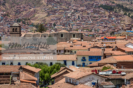Overview of houses with tile rooftops, Cusco, Peru Overview of houses with tile rooftops, Cusco, Peru