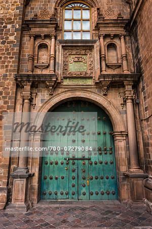 Close-up of entrance, Church of the Society of Jesus, Plaza de Armas, Cusco, Peru