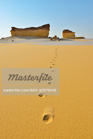 Footprints in Desert Landscape, Matruh Governorate, Libyan Desert, Sahara Desert, Egypt, Africa