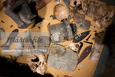 Aztec Burial Items in Templo Mayor Museum, Mexico City, Mexico