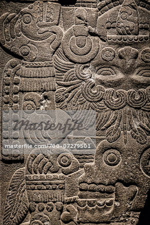 Aztec Stone Carving in Templo Mayor Museum, Mexico City, Mexico