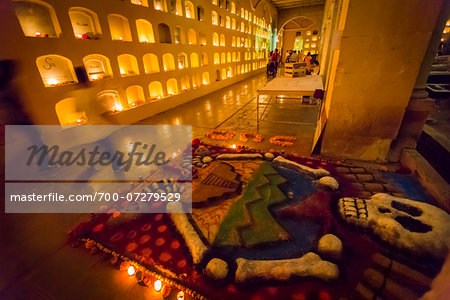 Lighted Candles in Crypt of San Miguel Cemetery during Day of the Dead Festival, Oaxaca de Juarez, Oaxaca, Mexico