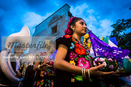 Dancers at Day of the Dead Festival Parade, Oaxaca de Juarez, Oaxaca, Mexico