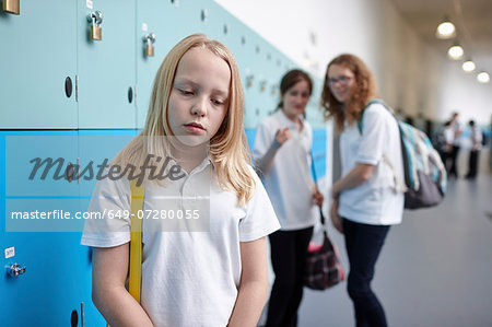 Schoolgirl being bullied in school corridor