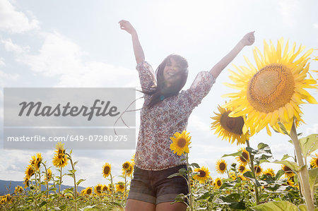 Mid adult woman in field of sunflowers