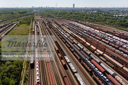 View of rail lines and freight, Munich, Bavaria, Germany