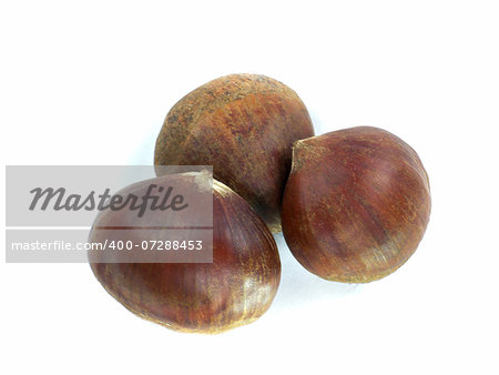 fresh chestnuts on a white background