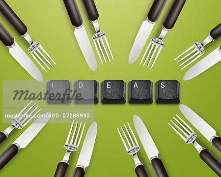 Knife, Fork and keyboard buttons with ideas,