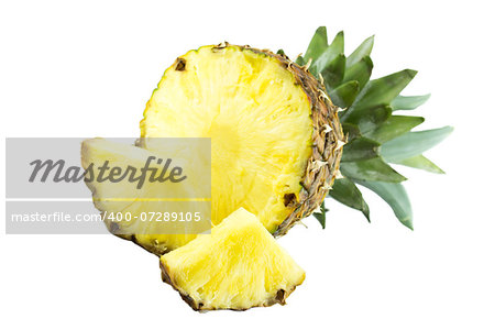 Ripe pineapple with slices isolated on white background,  (with clipping work path)