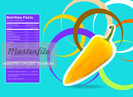 Creative Design for Yellow chili pepper with Nutrition facts  label.