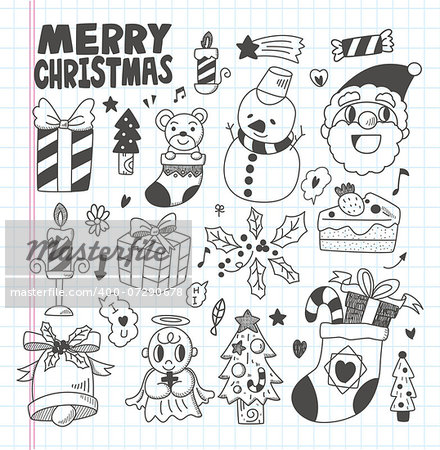 Doodle Christmas icon set