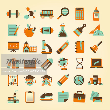 Retro education icons set,back to school