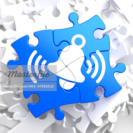 Ringing White Bell Icon on Blue Puzzle.