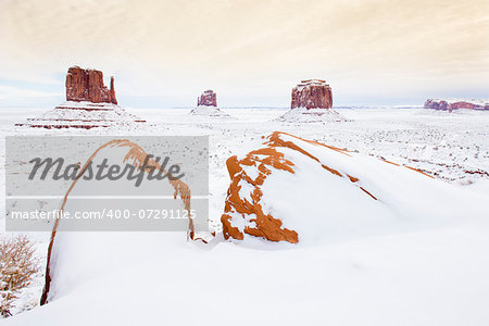 winter The Mittens and Merrick Butte, Monument Valley National Park, Utah-Arizona, USA