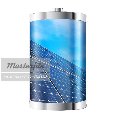 Battery containing solar panels against blue sky