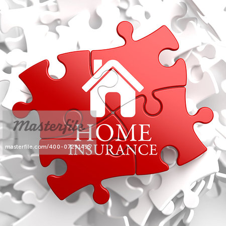 Home Insurance Inscription with Home Icon on Red Puzzle. Business Concept.