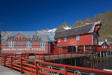 Typical red fishing port on Lofoten islands in Norway