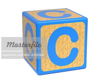 Letter C on Blue Wooden Childrens Alphabet Block  Isolated on White. Educational Concept.