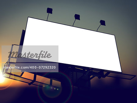 Blank Billboard on the Rising Sun Background for Your Advertisement.