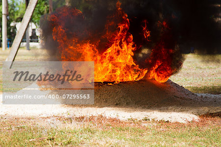 Competition rescuers. Ground to extinguish flames