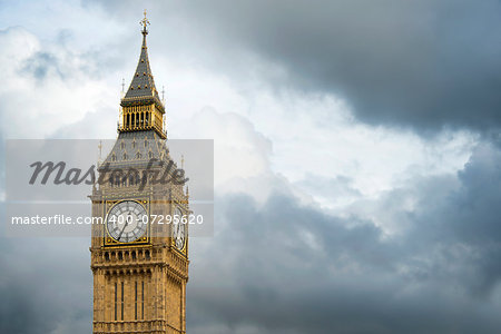 Big Ben London. Dramatic cloudy sky background
