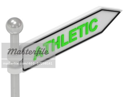 ATHLETIC arrow sign with letters on isolated white background
