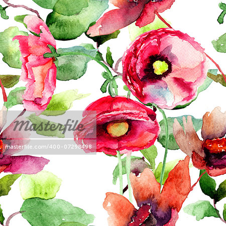 Colorful spring flowers, seamless pattern, watercolor illustration