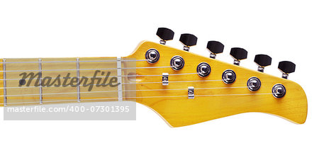 yellow electric guitar fretboard, isolated on white