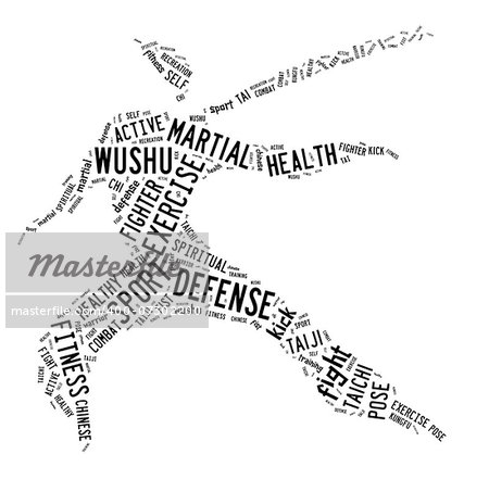 Wushu word cloud with black wordings on white background