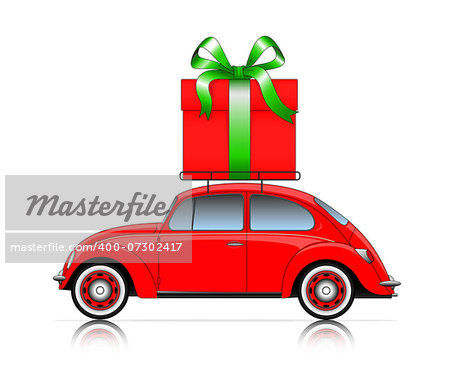 red car with present