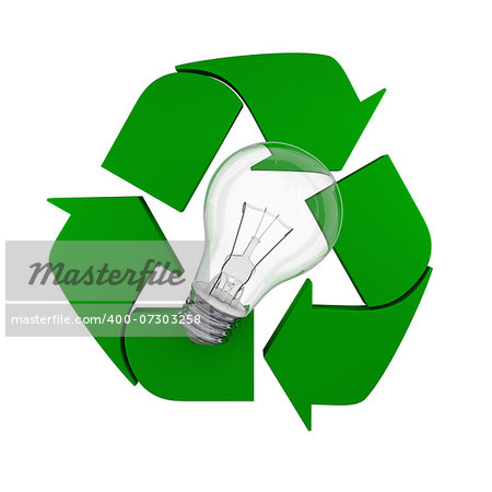 Lightbulb on recycling symbol, concept of new ideas in environmental protection and conservation
