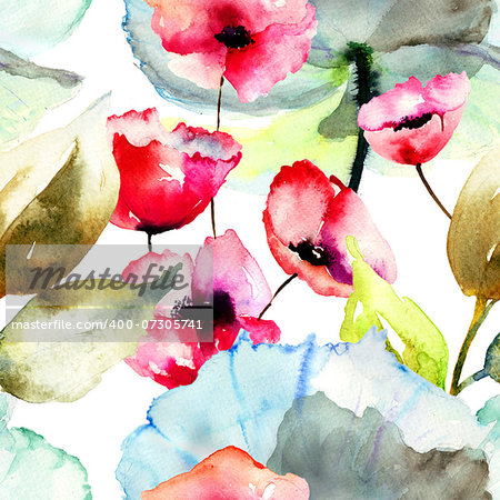 Seamless pattern with Beautiful flowers,watercolor painting