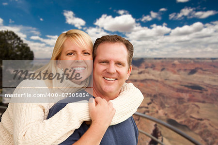 Happy Affectionate Couple at the Grand Canyon Lookout Point.