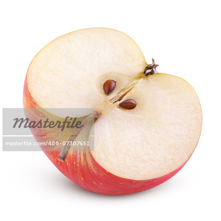Closeup of red apple half isolated on white with clipping path