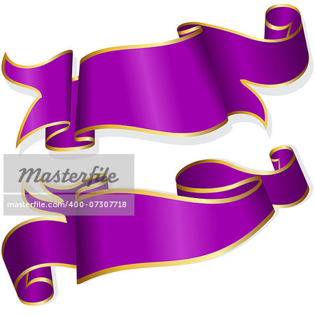 Violet ribbon collection isolated on white background