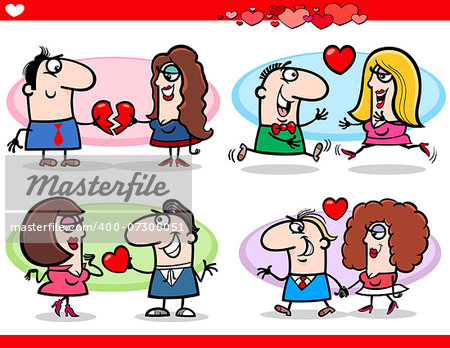 Cartoon Illustration of Happy Couples in Love on Valentines Day or Valentine Cards