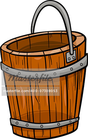 Cartoon Illustration of Wooden Bucket Retro Clip Art Object