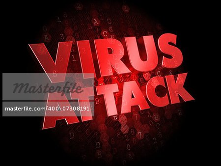 Virus Attack - Red Color Text on Dark Digital Background.