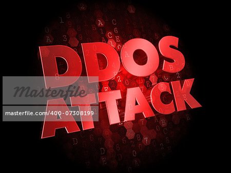 DDoS Attack - Red Color Text on Dark Digital Background.